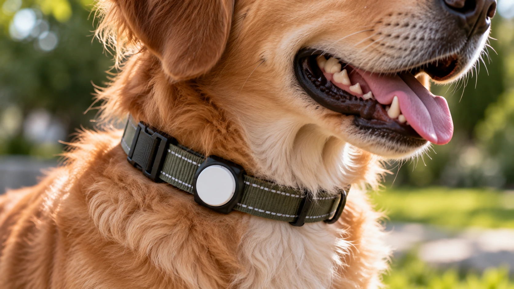 localizador redondo con soporte collar para perro AirTag colocado en collar para perros